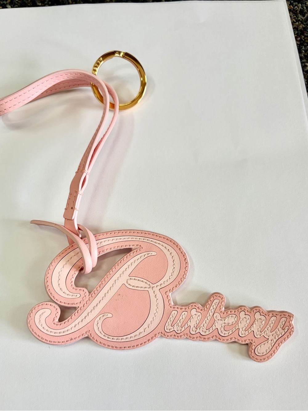 Burberry Script Logo Pink Leather Large bag charm keychain